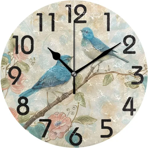 Miniatura 9 de Spring Hummingbird - Reloj de pared redondo con estampado de flores, 9.5 pulgadas, funciona con pilas, reloj de escritorio analógico silencioso
