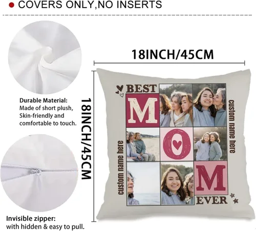 Miniatura 3 de Custom Pillow Case Designed with 6 Pictures and Words for Mom, Decorative Cushion Providing a Heartfelt Gift for Family Celebrations Holidays or 6
