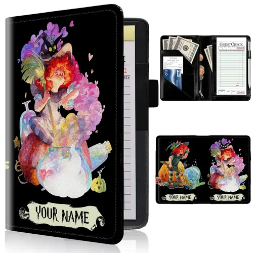 Miniatura 61 de Libros de servidor para camareras con bolsillo con cremallera – Libro de camarera gótico pastel con calavera de bruja, organizador de dinero