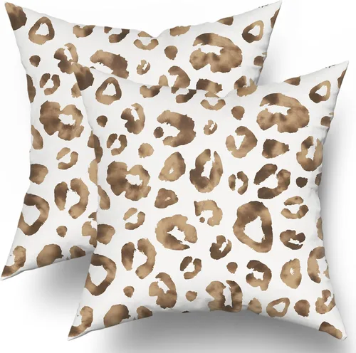 Miniatura 27 de Juego de 2 fundas de almohada con estampado de leopardo gris aguamarina de 16 x 16 pulgadas, diseño de guepardo gris acuarela y blanco, fundas