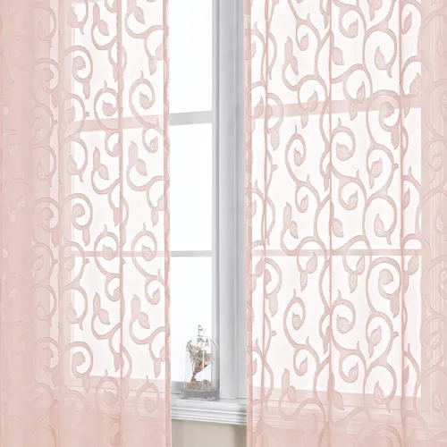 Miniatura 72 de OWENIE Furman - Juego de 2 paneles de cortinas traslúcidas negras de 24 pulgadas de largo, cortinas semitransparentes de jacquard ligeras y aireadas
