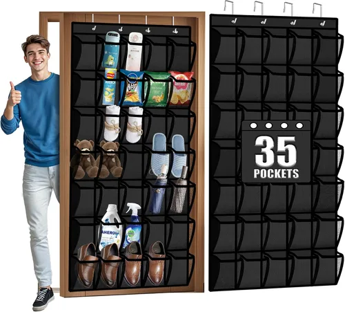 Aheroi Organizador grande con 35 bolsillos para colgar sobre la puerta, organizador de zapatos colgante con bolsillos de malla transpirable,