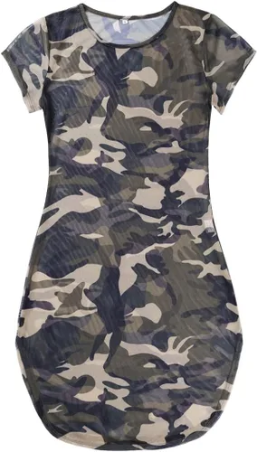 Miniatura 7 de iiniim Lencería para mujer, diseño de camuflaje con abertura lateral, malla transparente
