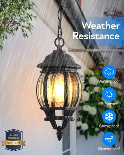 Miniatura 3 de VIANIS Lámpara colgante negra para exteriores, luces exteriores colgantes de aluminio con impermeable, luces de techo al aire libre para porche