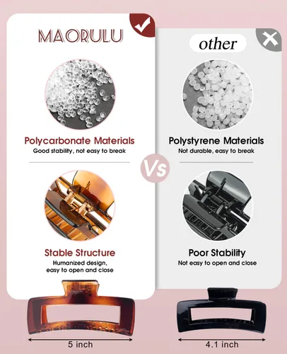 Miniatura 4 de Paquete de 4 pinzas para cabello extra grandes para mujeres, pinzas brillantes de sujeción fuerte de 5 pulgadas para cabello grueso y largo, clips