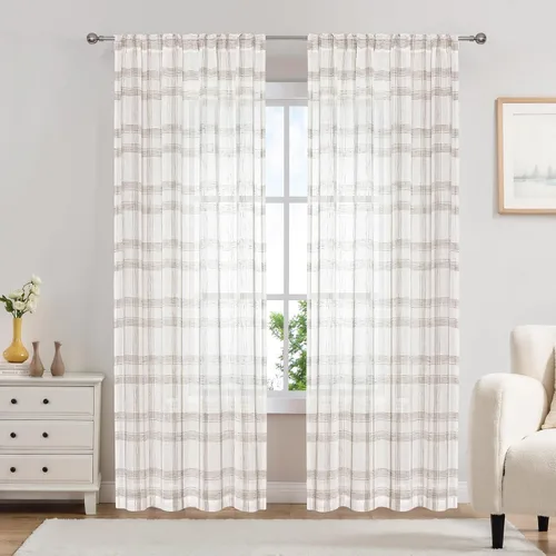 Miniatura 13 de Randall Paneles de Cortinas Geométricas Modernas Par Suave al Tacto Filtrado de Luz Negro Semi-Transparente Aspecto de Lino Cortinas con Diseño