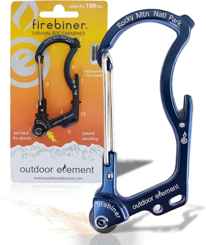 Miniatura 32 de OUTDOOR ELEMENT Firebiner Custom Engraved 6-in-1 Fire Starter Carabiner Multitool – Survival Gear EDC Keychain with Utility Blade, Bottle Opener