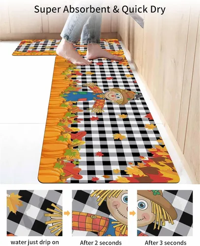 Miniatura 4 de Tapete de baño antideslizante para bañera, tapete de baño de espantapájaros, calabaza, hojas, alfombra de pasillo de baño, alfombra de pasillo