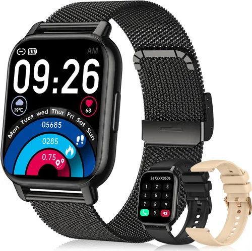 Reloj inteligente para mujer, reloj inteligente rastreador de actividad física con llamadas Bluetooth y control de voz AI, pantalla HD de 1.85