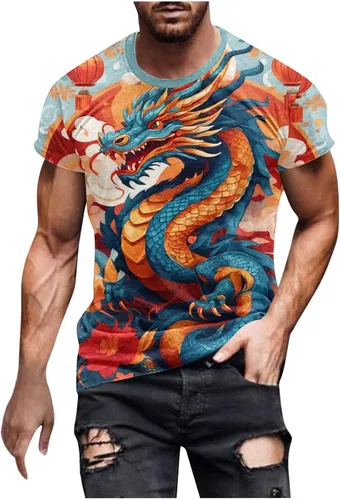 Camisetas para hombre Dragon 2024 Graphic Tees Casual Manga Corta Tallas Grandes Tops Novedad Camiseta divertida Cuello redondo Camiseta de