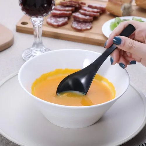 Miniatura 4 de HIWARE Cucharas de sopa gruesas de color negro mate, cucharas de sopa de acero inoxidable, cucharas de mesa, juego de 6