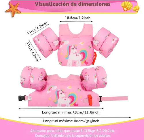 Miniatura 6 de MoKo Chaleco de natación para niños pequeños de 13-30/20-50/22-66 libras, flotadores de brazo de natación de dibujos animados, alas de agua