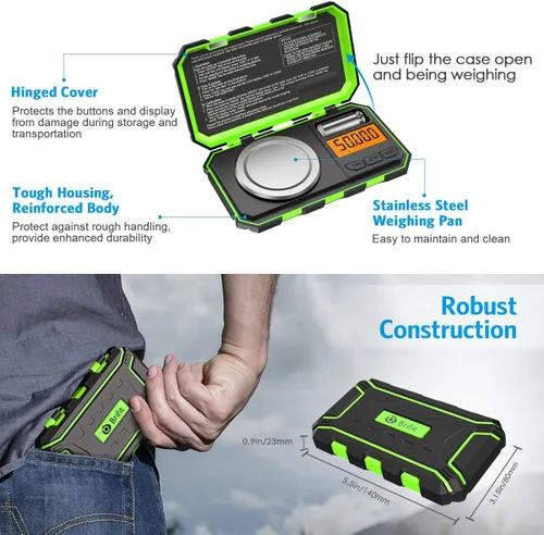 Miniatura 5 de Báscula digital profesional de miligramo, 1.76 oz (actualizada) báscula de joyería de tamaño de bolsillo de alta precisión máxima, báscula Verde