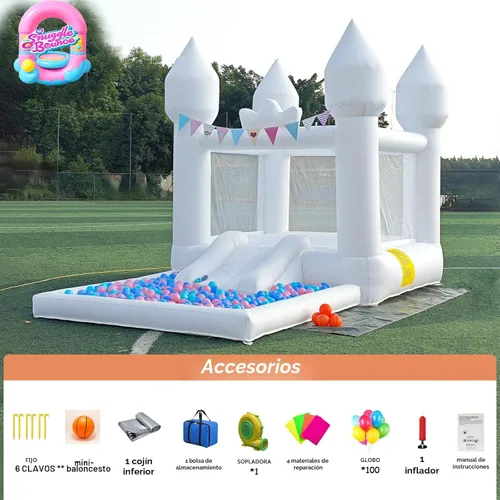 Miniatura 3 de Casa inflable saltarina blanca de 12.5 pies x 7.1 pies con tobogán y piscina de pelotas, juguetes para interiores y exteriores para niños activos