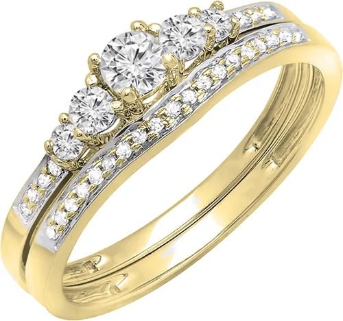 Dazzlingrock Collection Round White Diamond Five Stone Bridal Engagement Ring Matching Band Set for Her (0.45 ctw, Color I-J, Clarity I1-I3) in Gold