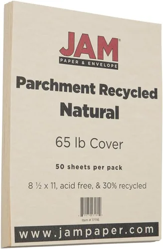 Miniatura 4 de JAM PAPER Pergamino - Cartulina de 65 libras, cobertura de 8.5 x 11 pulgadas, 6.21 oz/m², reciclada, oro antiguo, 50 hojas/paquete