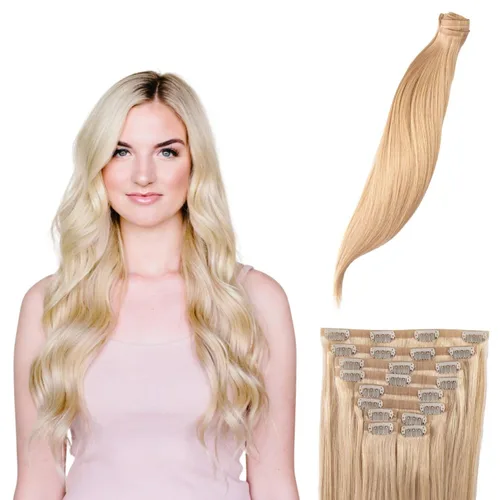 Miniatura 11 de BFB Hair Extensiones de cabello con pinzas para mujer, extensiones de cabello humano real, color castaño y rubio degradado bañado en miel, 21 Miel