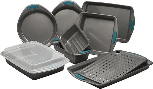 Miniatura 18 de Recipientes para horno Rachael Ray, set de 5 piezas antiadherentes, Azul agave Latte Brown con Puños Azul Agave