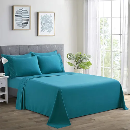 Miniatura 16 de Marina Decoration Juego de sábanas de 4 piezas ultra suave y sedoso de rayón sólido de bambú para todas las estaciones, con 2 fundas de almohada
