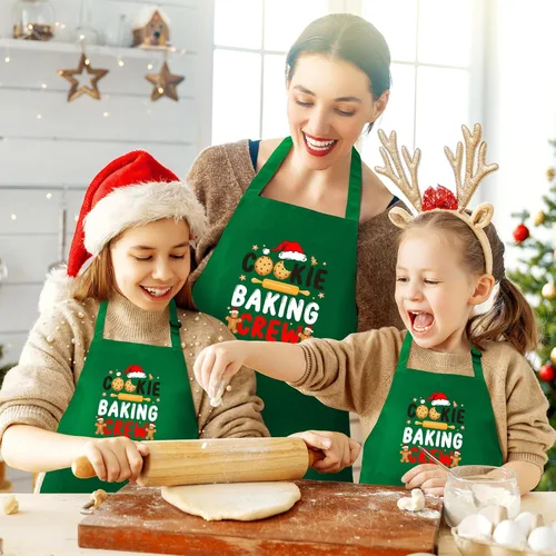 Miniatura 4 de Suhine Paquete de 4 Delantales de Navidad para Adultos Verde Delantales de Cocina de Navidad para Cocinar Hornear Galletas Equipo Delantales a Juego
