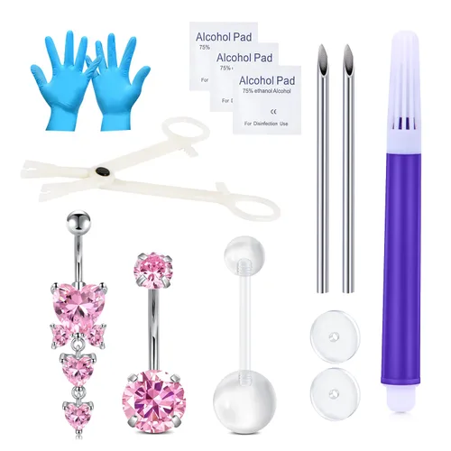 Miniatura 6 de DJCIW Kit de piercing para ombligo - Anillos de ombligo de acero inoxidable 14G, agujas de oro rosa