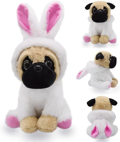 Miniatura 7 de BABOLI Peluche de pequeño francés con adorables disfraces de conejo con orejas de lop, súper lindo, animal de peluche para cesta de Pascua o regalos