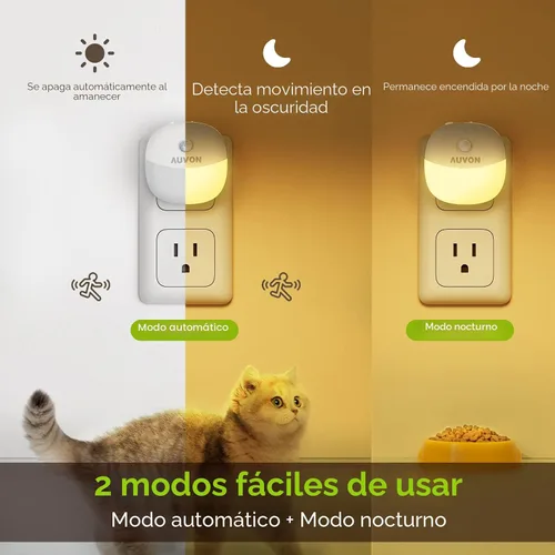 Miniatura 2 de AUVON Luz nocturna enchufable con sensor de movimiento y sensor de atardecer a amanecer, mini luz nocturna LED blanca cálida con brillo ajustable