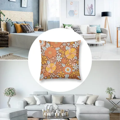 Miniatura 7 de Juego de 2 fundas de almohada florales retro de los años 70, Groovy Funky Hippie Flor Naranja Estética Boho Fundas de Almohada de 16 x 16 pulgadas