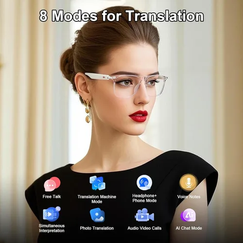 Miniatura 3 de Lentes inteligentes AI, lentes de traducción en tiempo real Bluetooth 6.0 para hombres y mujeres, más de 160 idiomas, traductor de inteligencia Gris