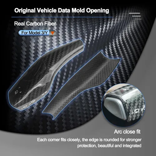Miniatura 3 de Carbar Cubierta de Cambio de Marchas de Columna para Tesla Model Y Model 3 Cubierta de Palanca del Volante de Fibra de Carbono Real Model 3