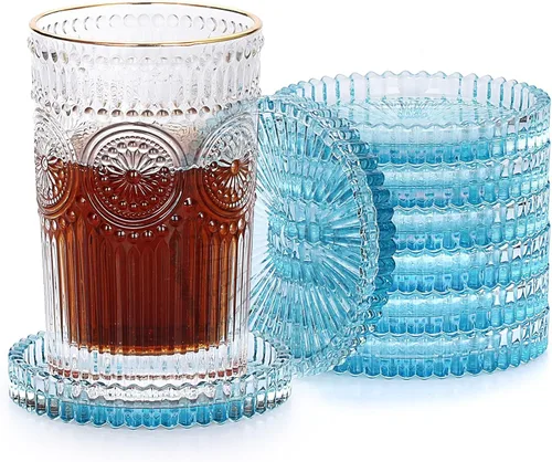 Miniatura 12 de JUXYES Juego de 5 posavasos de cristal tono ámbar redondos, tapetes para tazas de vidrio para bebidas, café, té, vino, posavasos decorativos