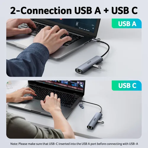 Miniatura 5 de Acer Adaptador USB a Ethernet, Hub USBC Ethernet 1Gbps con 3*USB 3.0, Disipación de Calor de Aluminio, Sin Necesidad de Controlador, Adaptador USB a