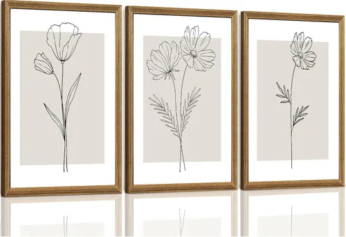 Miniatura 12 de ICHZUMW Arte de pared floral botánico neutro, decoración de pared de flores de granja en blanco y negro, impresiones en lienzo de arte lineal