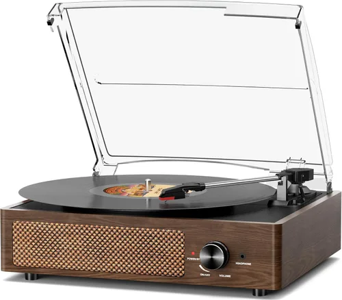 Miniatura 24 de Tocadiscos de vinilo con receptor Bluetooth integrado y 2 altavoces estéreo, 3 velocidades y 3 tamaños, tocadiscos retro portátil para Naranja