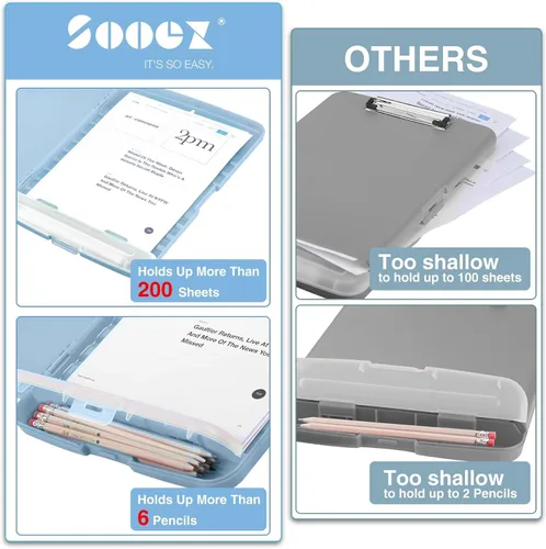 Miniatura 3 de Sooez Portapapeles con almacenamiento, tableros de clip de alta capacidad de 8.5 x 11 pulgadas con almacenamiento, carpeta de portapapeles