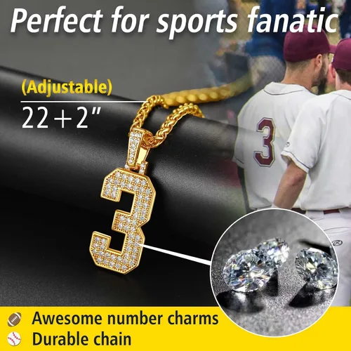Miniatura 4 de ChainsProMax Colgante de números de circonita cúbica 0-9 para hombre, collar de letra inicial brillante, collar de joyería de la suerte, chapado