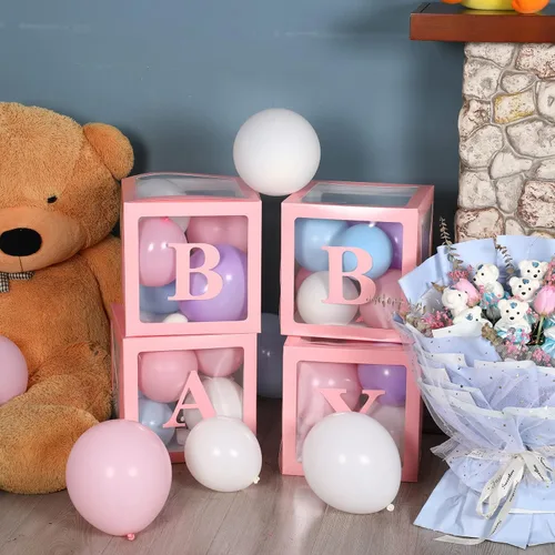 Miniatura 6 de Sooyee Cajas de bebé transparentes de color rosa con letras para fiesta de cumpleaños de baby shower, decoraciones de baby shower, fondo de cajas
