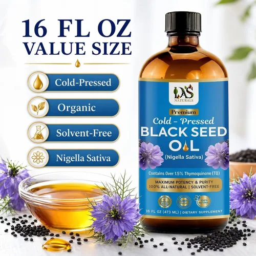 Miniatura 4 de Aceite de semilla negra prémium prensado en frío, sin refinar, Nigella Sativa sin refinar, alta timoquinona y Omega 3 6 9, mejor para inmune