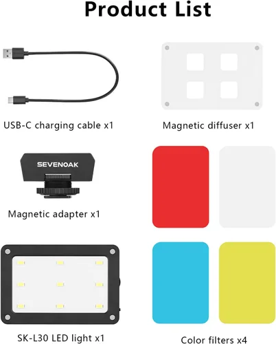 Miniatura 9 de Sevenoak SK-L3 Luz de video RGB, batería recargable incorporada de 1800 mAh para cámaras DSLR profesionales, video fotográfico, luz LED de cámara
