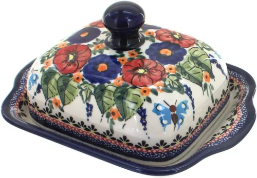 Miniatura 8 de Blue Rose Polish Pottery – Mantequillera cuadrada de tulipán azul – Se adapta a 1 barra – Mantequera para organización y almacenamiento de encimera