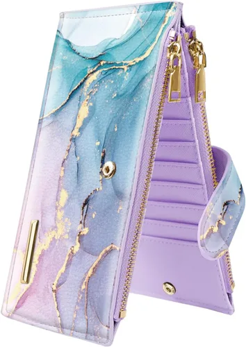 Miniatura 28 de Billetera de mujer con bloqueo RFID de gran capacidad, organizador multitarjetas, billetera plegable para mujer con bolsillo con cremallera