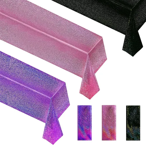 Miniatura 26 de Just Shimmer Mantel holográfico azul claro de 40" x 108" Decoración de fiesta rosa fuerte Día de San Valentín Fiesta de cumpleaños Decoración