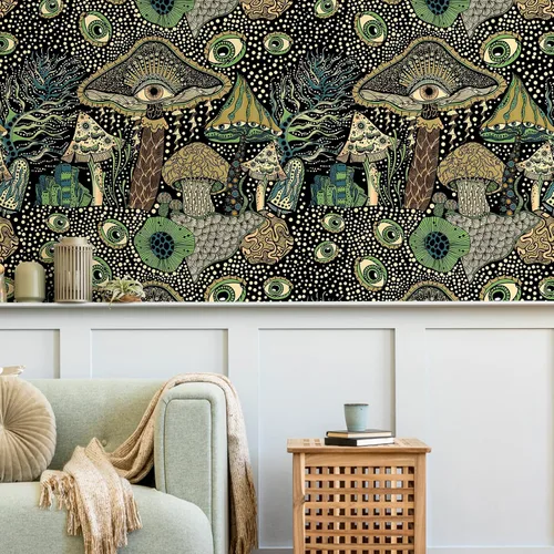 Miniatura 7 de WENMER Papel pintado floral de despegar y pegar estilo bohemio con hongos - 17.7in x 32.8ft Papel adhesivo para dormitorio baño MultiColor1