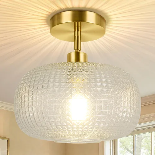 Miniatura 10 de ROTTOGOON Lámpara de techo semiempotrada, luces de techo inclinadas doradas ajustables con pantalla de vidrio ámbar, modernas lámparas de pasillo
