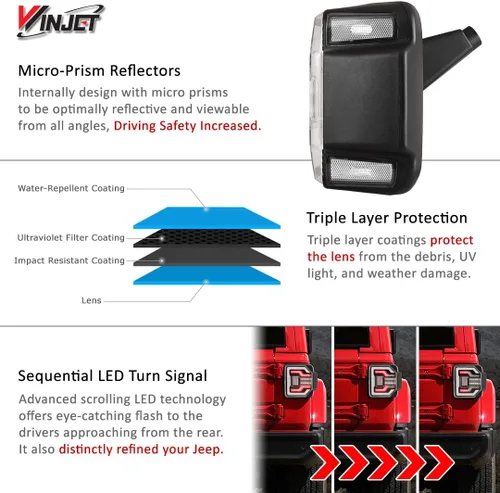 Miniatura 3 de Lámparas de cola Winjet Compatibles con Jeep [2018-2025 Wrangler JL] y [2021-2025 Jeep Wrangler 4XE Plugin] Luces traseras secuenciales LED