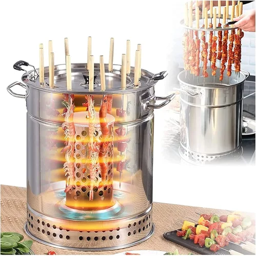 Miniatura 2 de Parrilla de barbacoa de barril de carbón ahumador, estufa colgante para barbacoa, parrilla de barbacoa de acero inoxidable con 20 pinchos de kabob