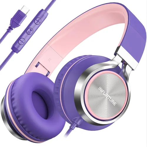 Miniatura 11 de INFURTURE - Auriculares USB C con micrófono, control de volumen, cable sin enredos, auriculares tipo C con cable, plegables y ligeros para iPhone