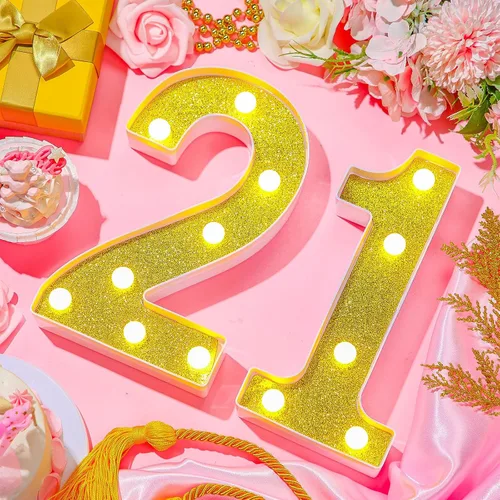 Miniatura 2 de Treela Números LED de 22 cm de cumpleaños decorativos iluminados, letrero de números de marquesina de purpurina para decoraciones de fiesta
