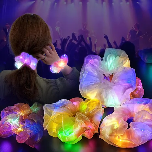 Coleteros iluminados para el cabello de los años 80, accesorios para el cabello con luces LED para el día de San Valentín para mujeres, lazos y