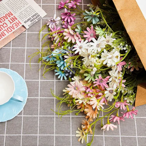 Miniatura 5 de Waydress 6 paquetes de flores artificiales de flores silvestres artificiales, flores silvestres artificiales, ramo multicolor para interiores
